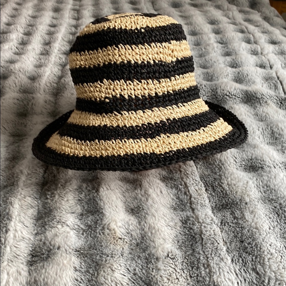 Striped Black and Tan Crochet Hat